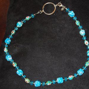Marked China -Blue Bead Necklace W/Cloisonné Beads
